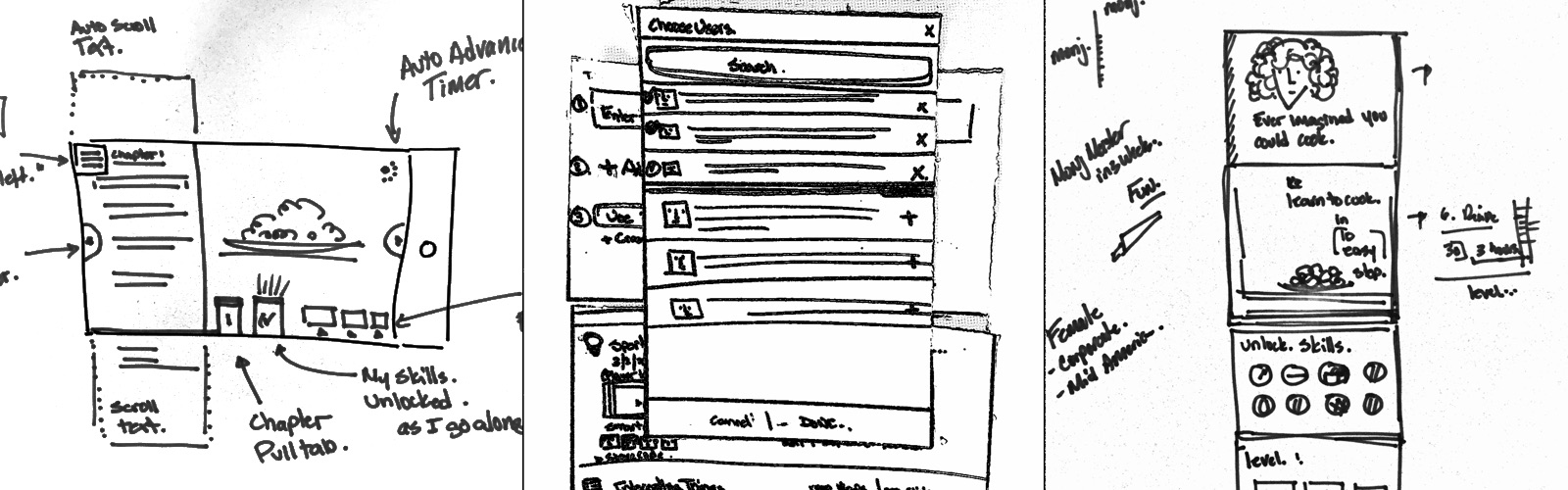 ux pencil sketches of different projects