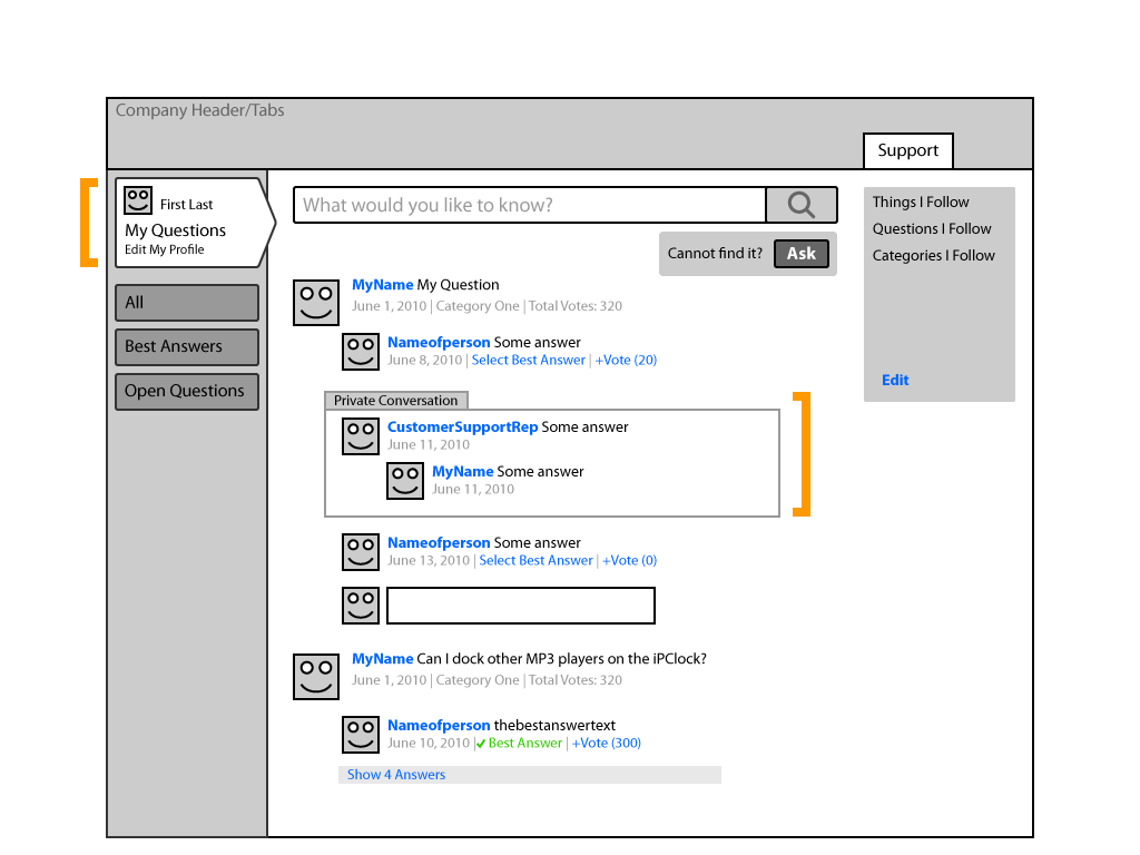 Wireframe My Questions